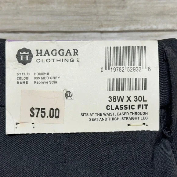Haggar Men's 38x30 Medium Gray Classic Fit E-Clo Dress Pants Straight Leg NWT - Picture 4 of 6